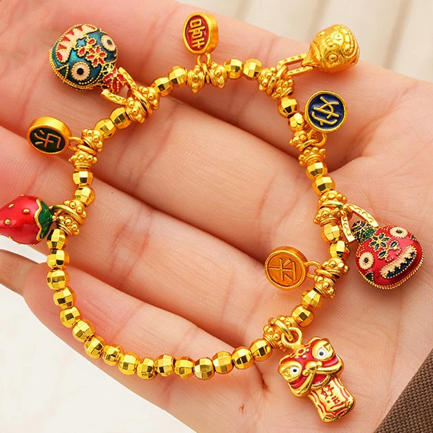 居小主 黄铜手链 A22平安喜乐爆闪蹦迪珠吞金兽小草莓手链串珠