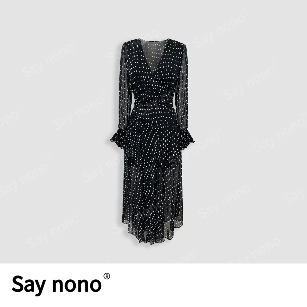 懒猫nono│Saynono 2新款法式轻奢设计感波点V领连衣裙 H06910X