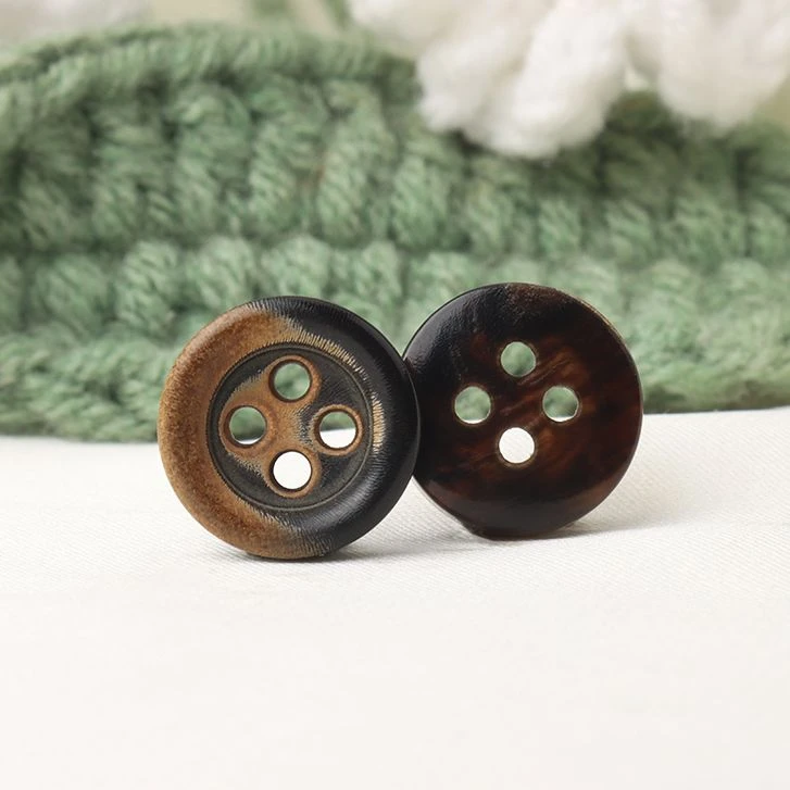 天然烧边牛角衬衫纽扣女士开衫衬衣复古装饰小扣子