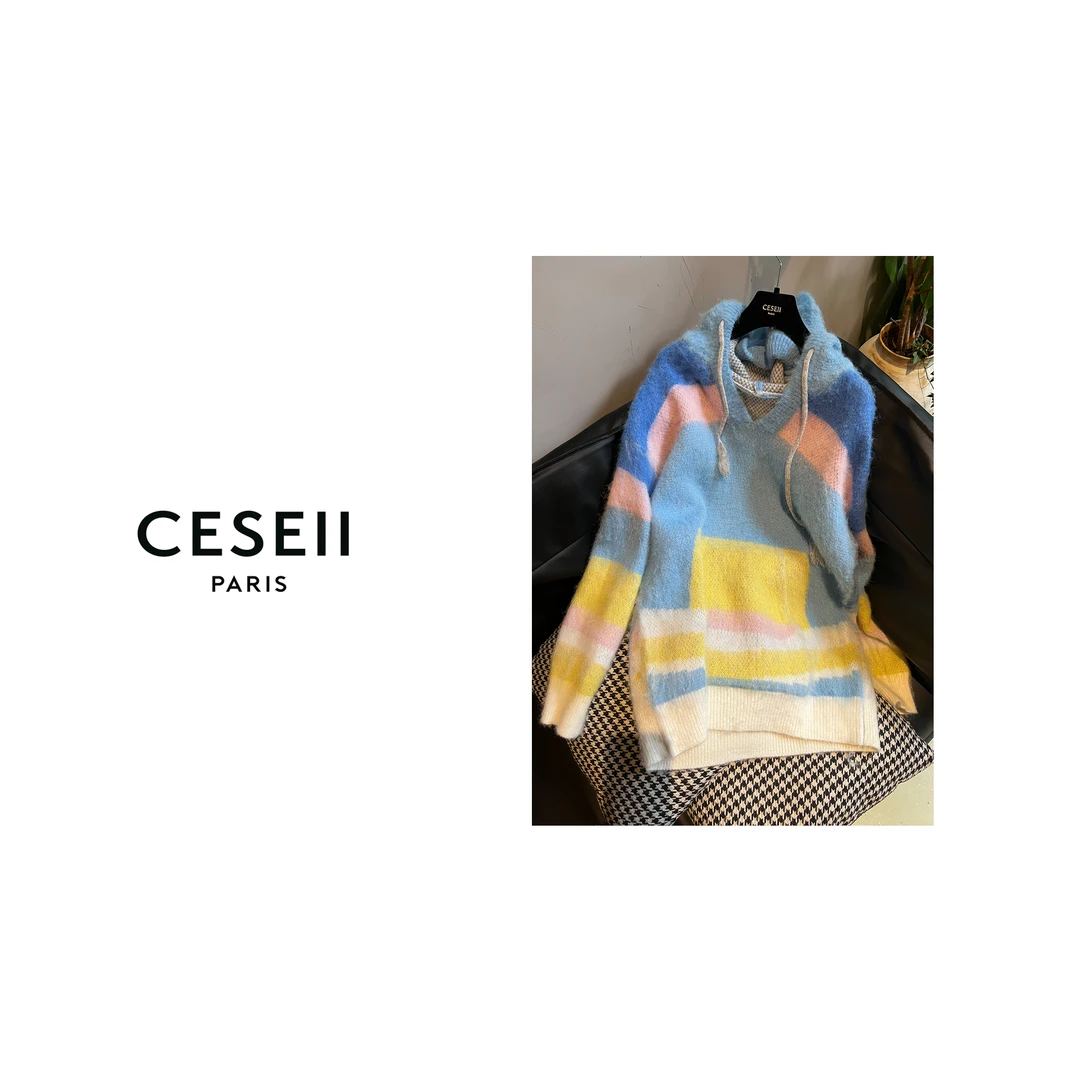 【XJ1114】CESEII秋季新款时尚撞色马海毛衣套头衫