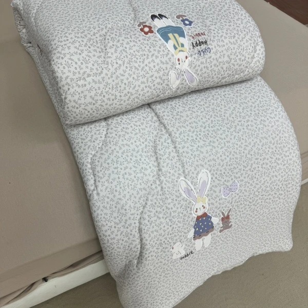 【北奈かわ会社】200*230cmA类针织棉豆豆被加厚保暖冬被 碎花兔兔