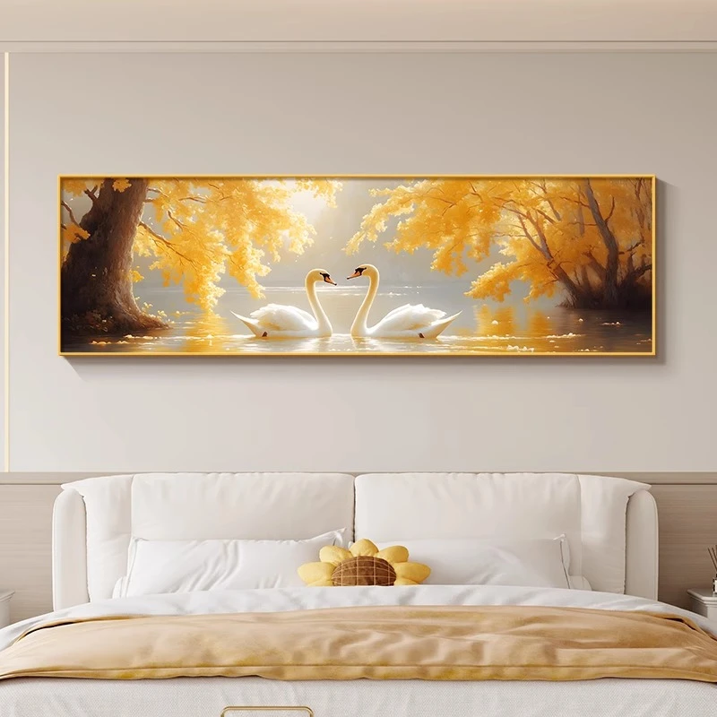 卧室床头装饰画2025新款天鹅温馨主卧房间挂画现代高级感客厅墙画