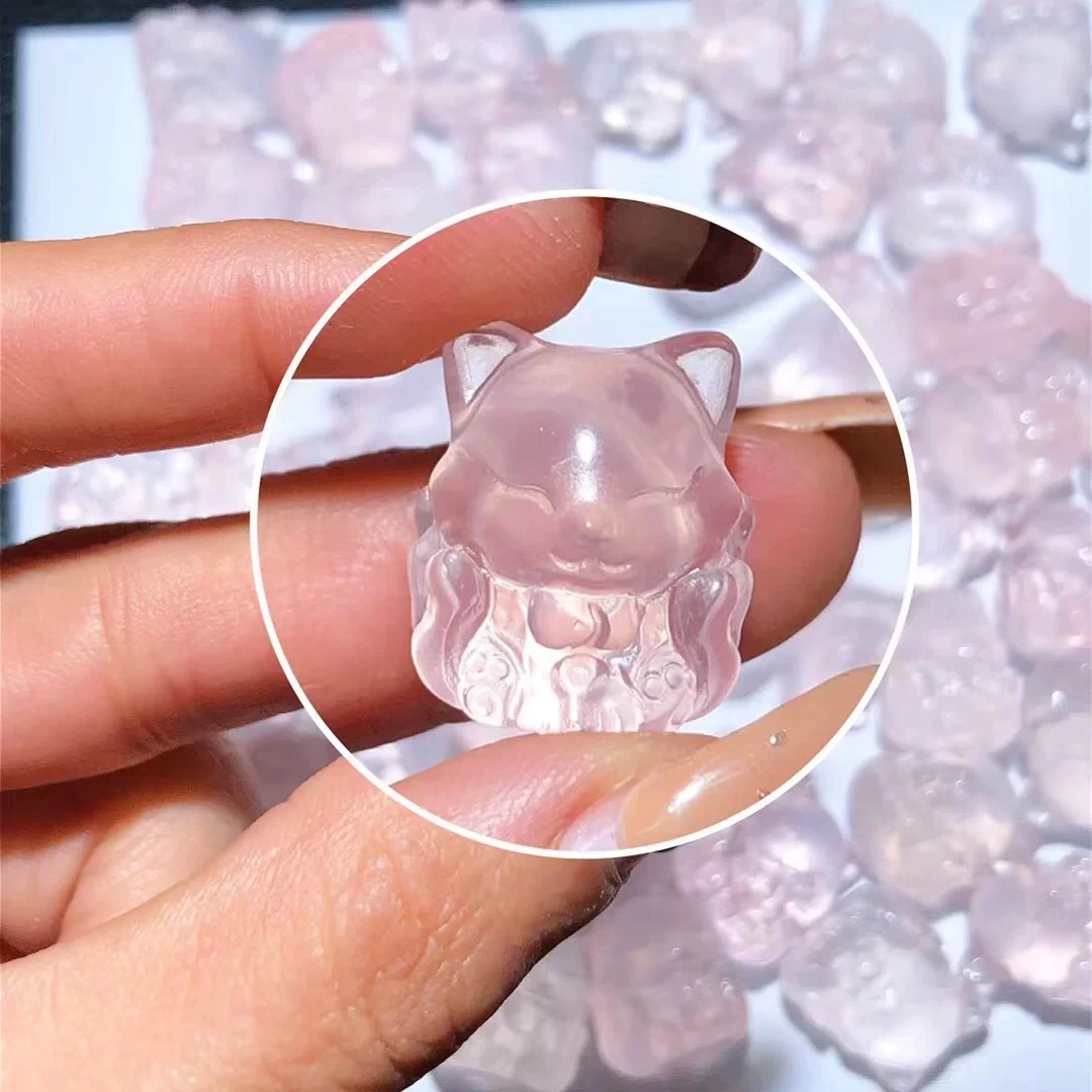 天然粉晶九尾狐吊坠女款粉水晶狐狸项坠时尚项链挂件饰品礼物