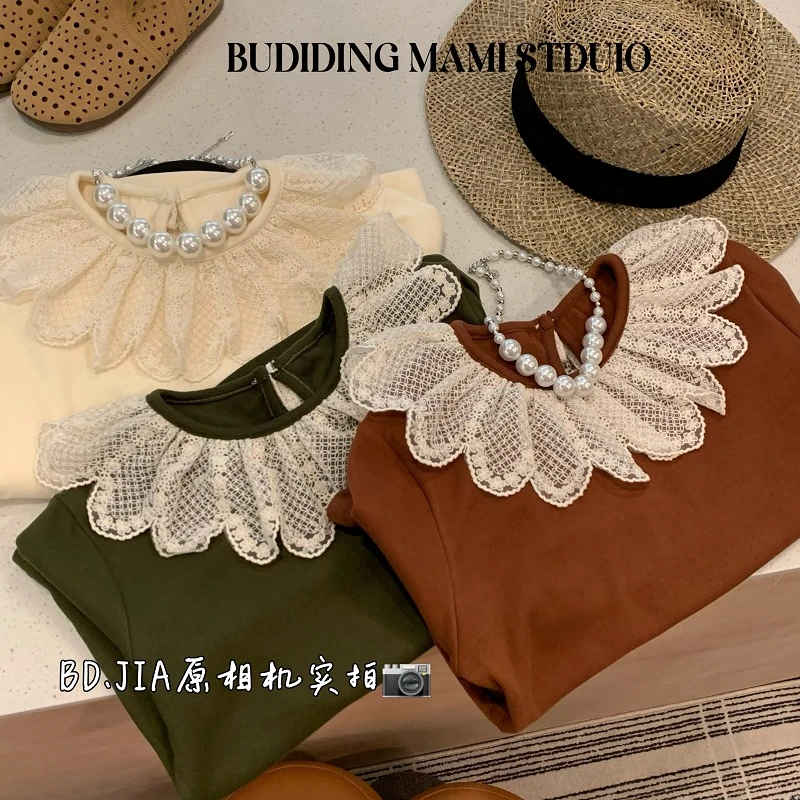 【花边美梦】女童长袖打底衫儿童百搭上衣洋气圆领清新