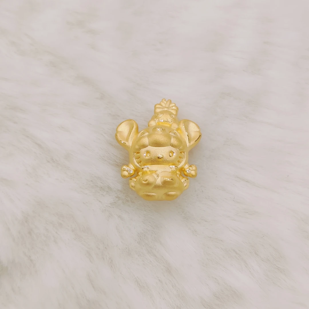 吉金珠宝 足金999史迪仔Kitty素金3D硬金转运珠手串不含绳