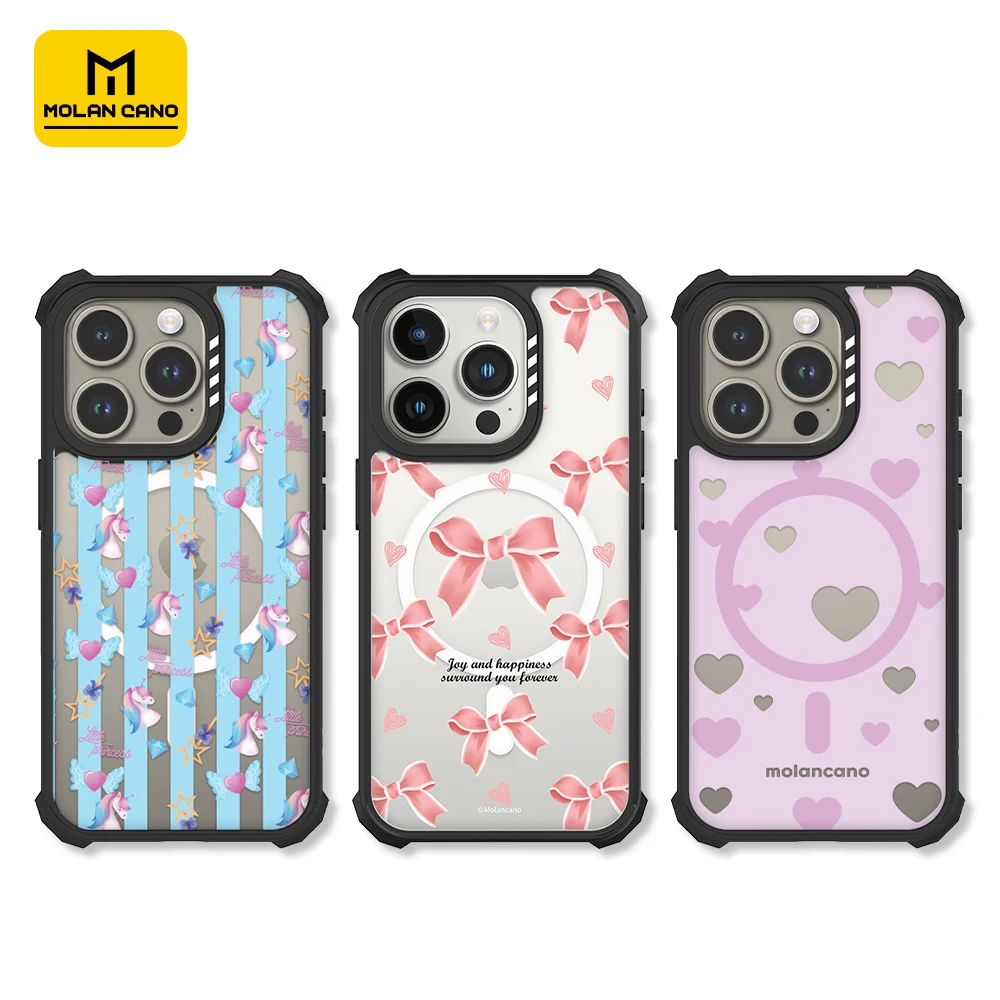 【MOLAN CANO】粉色蝴蝶结爱心适用苹果16promax-13磁吸手机保护壳