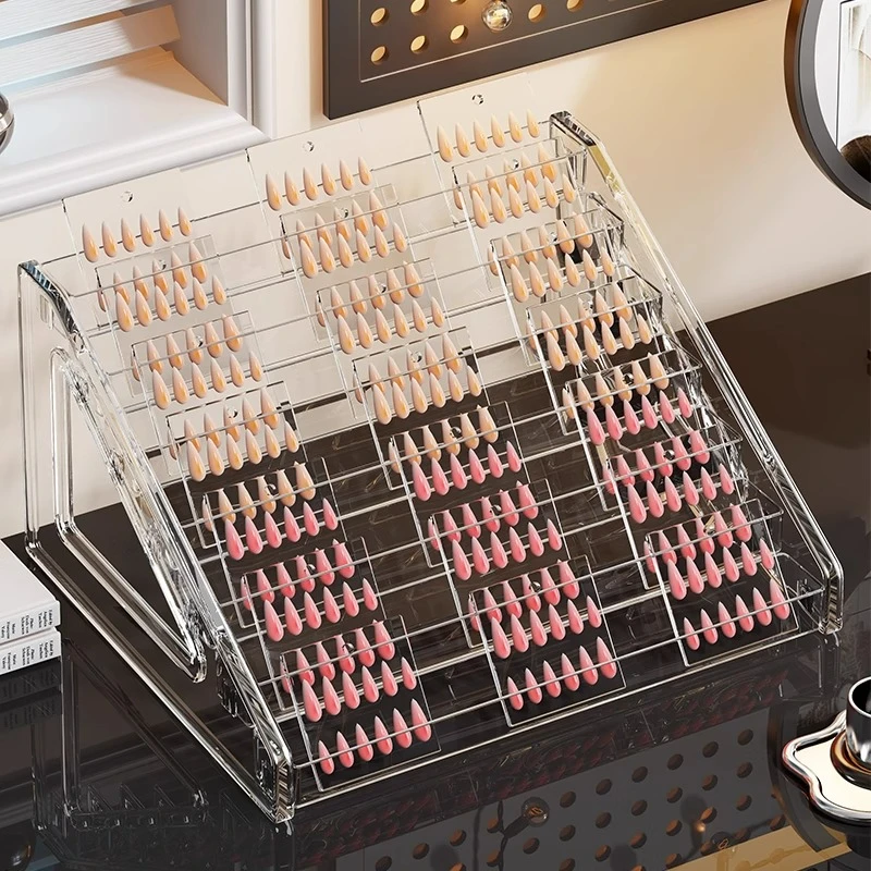 穿戴甲收纳盒美甲店桌面美甲整理架阶梯式甲油胶色卡甲片样本展示