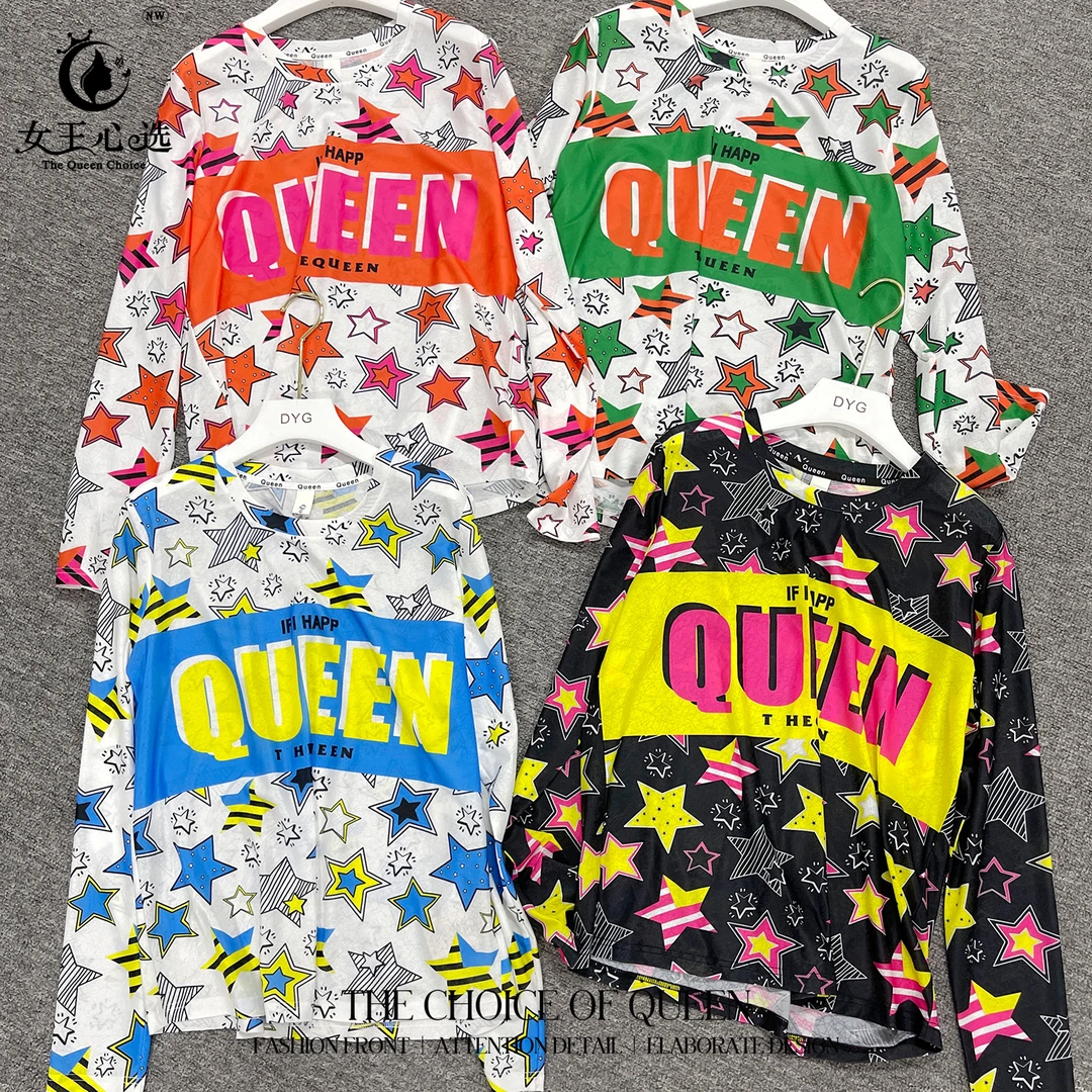 【衣圆圆】夏季新款D3A559时尚圆领印花五角星短袖T恤