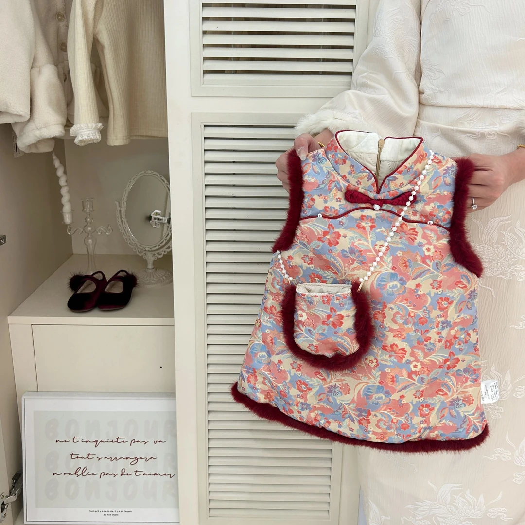 【现】女童汉服旗袍裙秋冬装国风连衣裙唐装周岁礼服儿童过年拜年服