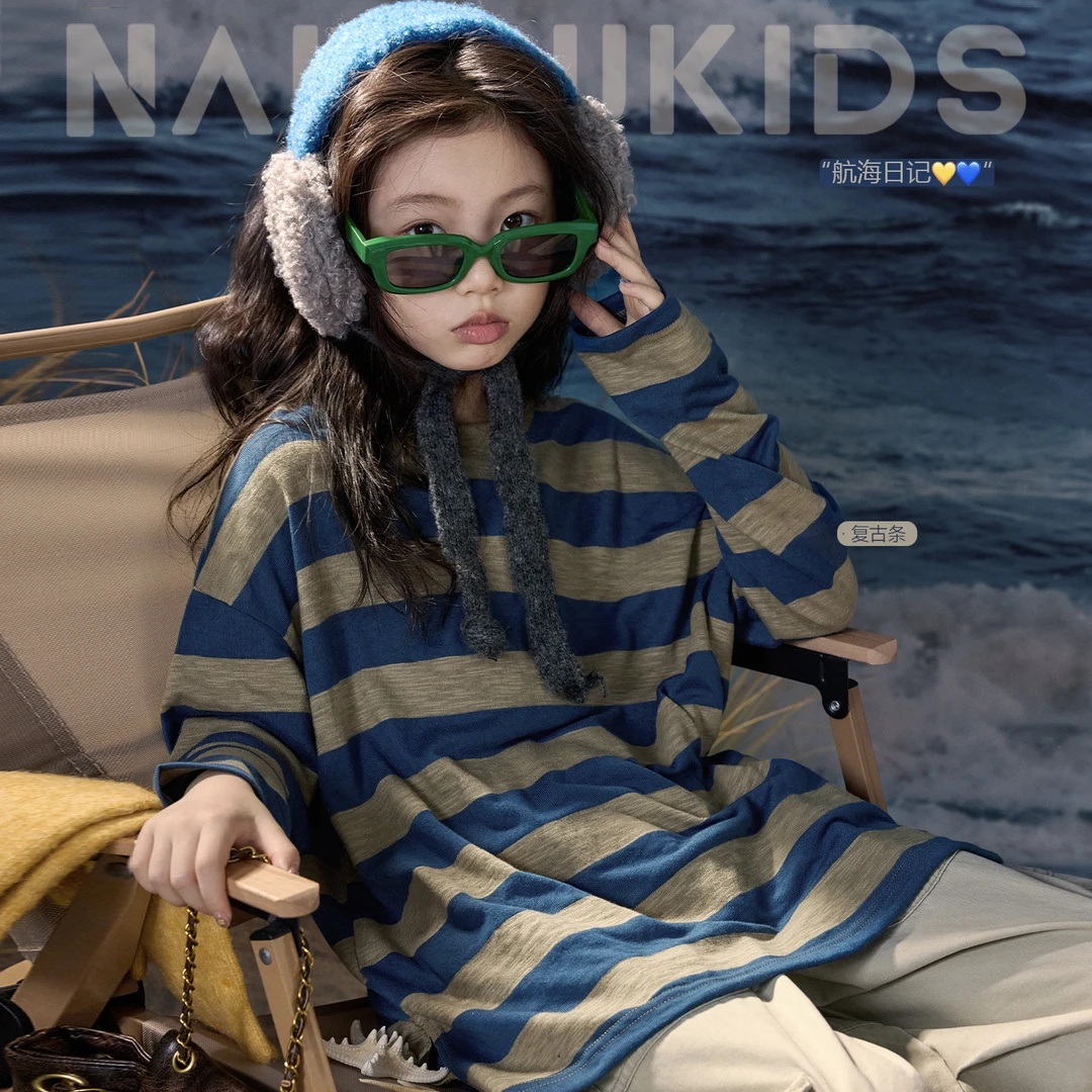 NAIYOUKIDS【新疆私服】女童条纹T恤秋季宽松休闲百搭亲子长袖Y6571