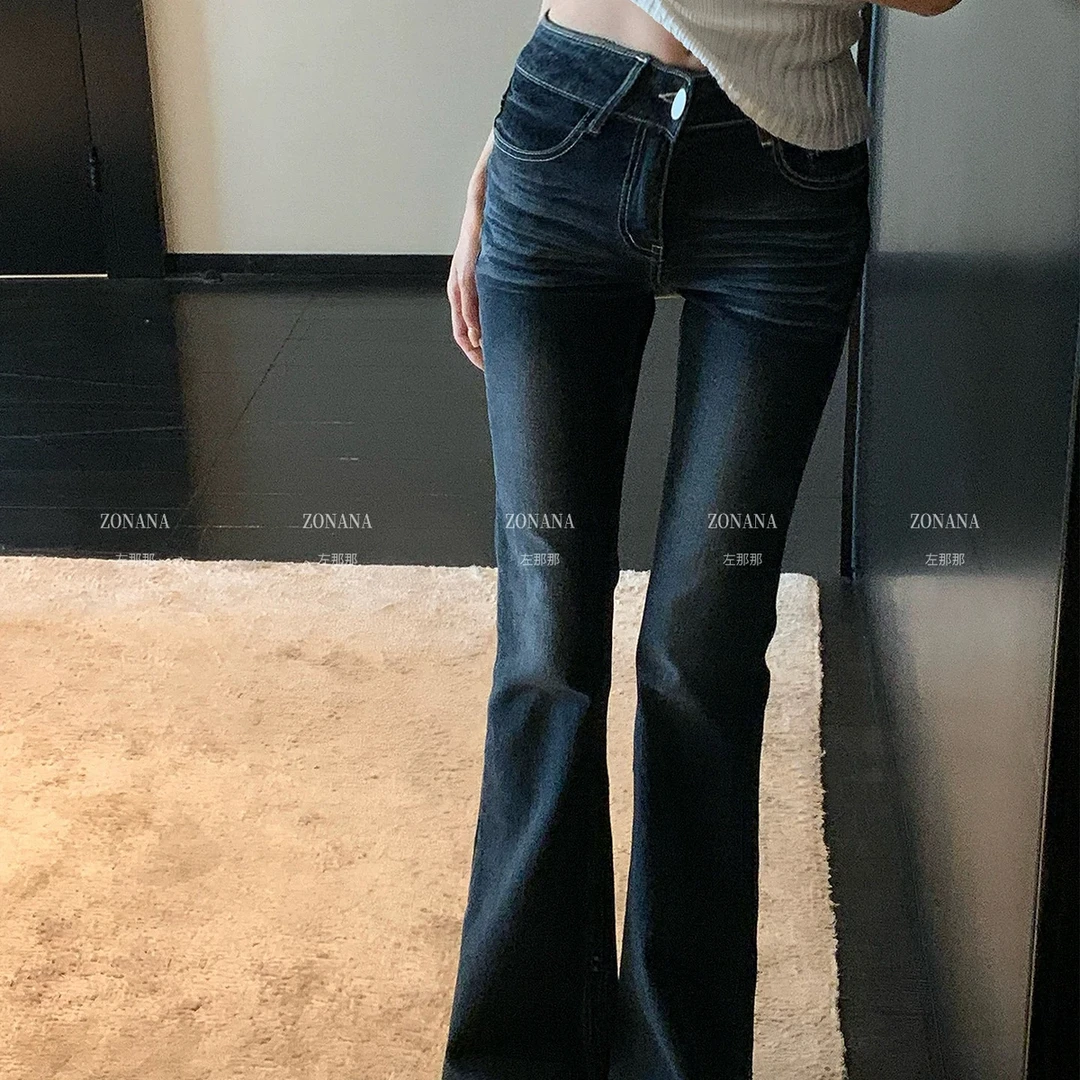 【RUYI】秋上新网红辣妹遮胯显瘦超模微喇裤牛仔裤