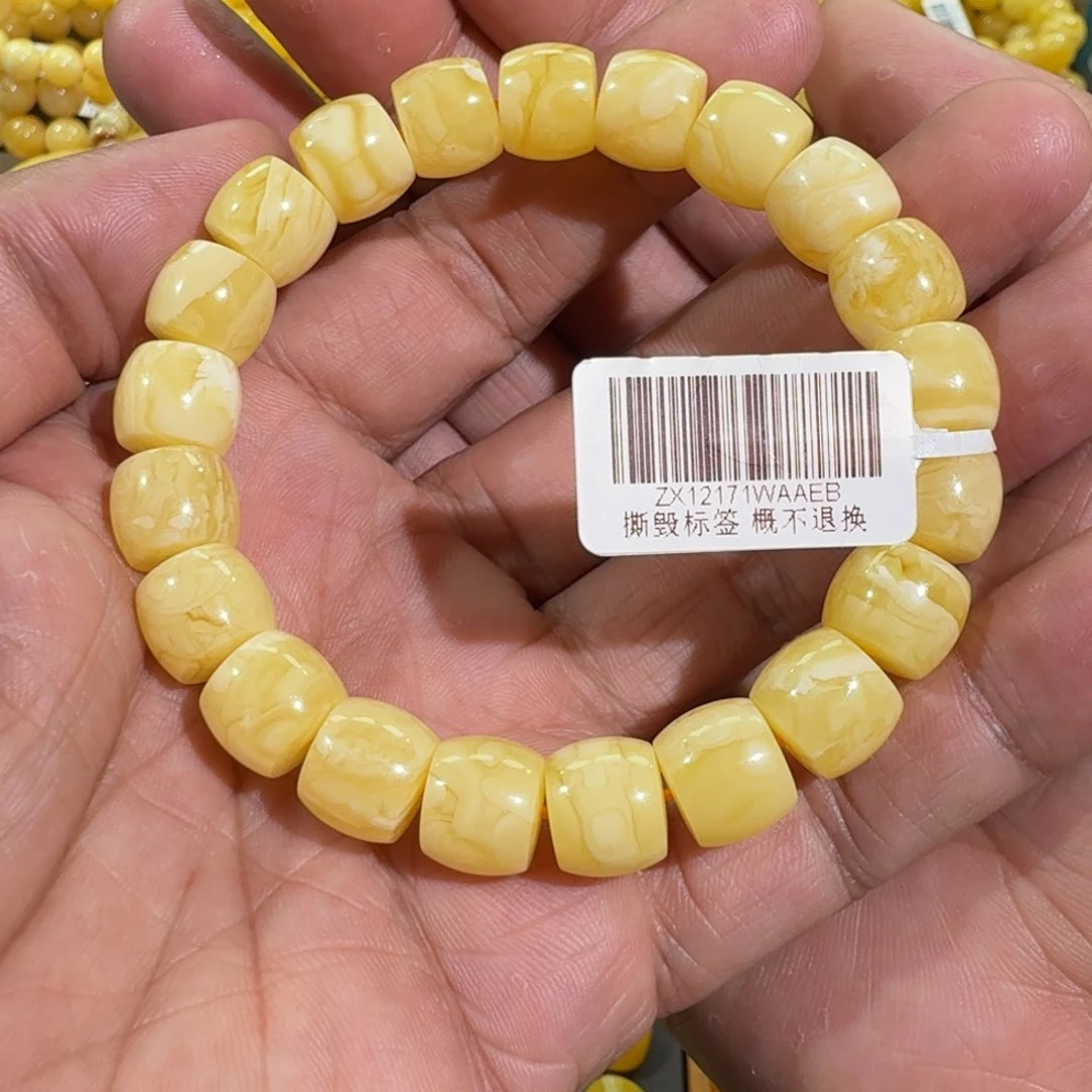 琥珀手链未镶嵌11.3m精工直切白花蜡手串18.5