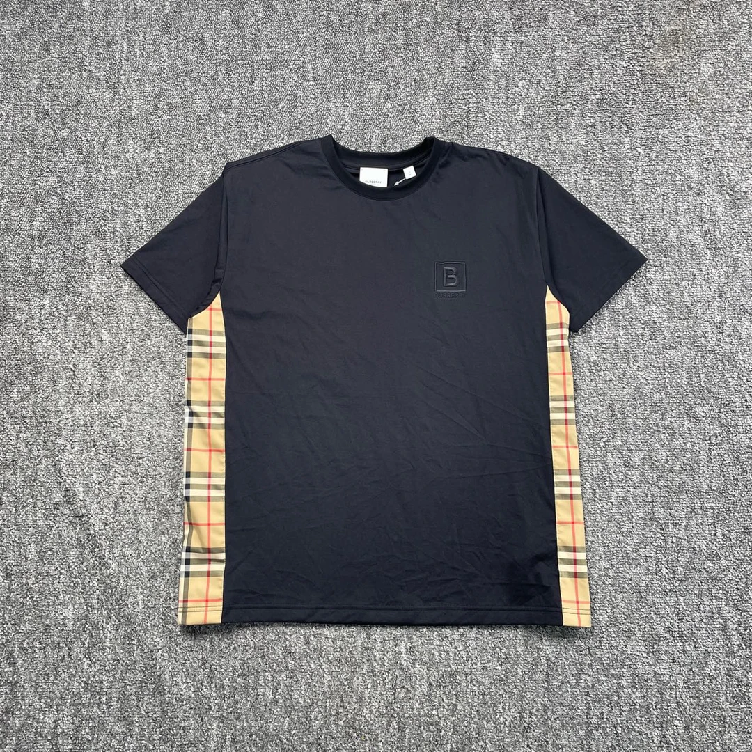 未使用 BURBERRY/博柏利 3260/黑色Logo刺绣格纹短袖/S-L