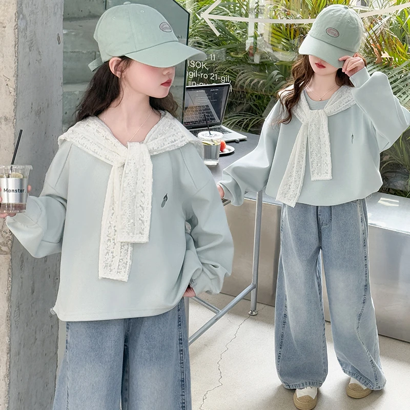 女童春秋卫衣套装2025新款女孩宽松长袖上衣大童休闲裤两件套洋气