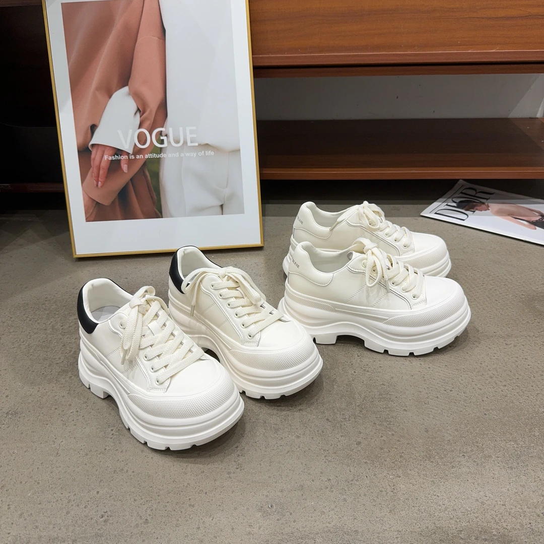 6-005秋季新品女真皮厚底圆头系带平底休闲运动时尚百搭女德训板