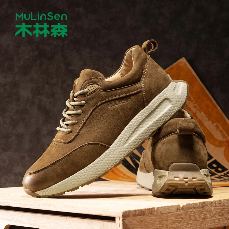 木林森男鞋2025年秋季新款牛皮复古休闲皮鞋系带男士百搭低帮鞋子