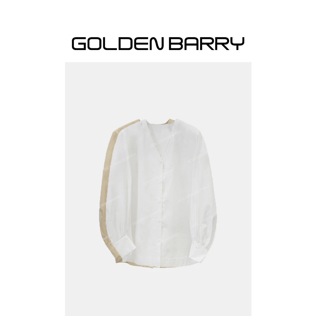 GOLDENBARRY|212501显瘦V领衬衫时尚休闲百搭简约设计感女士衬衣