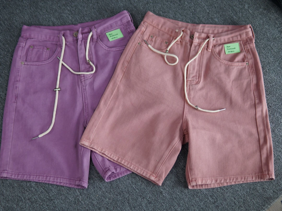 牛仔面料腰头抽绳彩色休闲短裤宽松ins薄款夏季