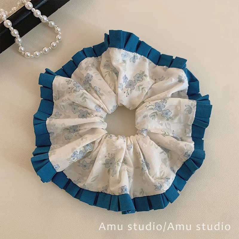 高级感加大号荷叶边碎花大肠发圈女韩系扎头发丸子头皮筋发绳头绳