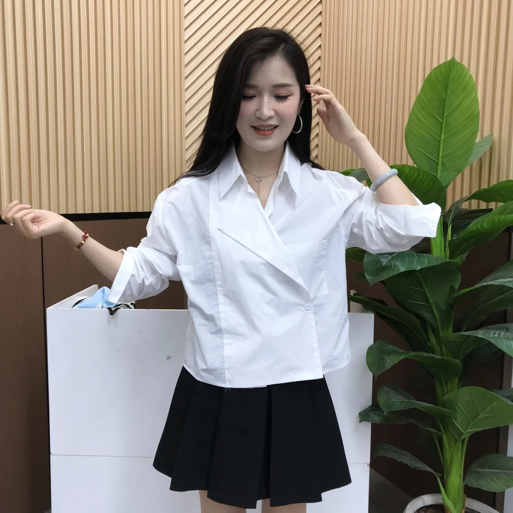 2025早秋新款韩版时尚百搭休闲条纹衬衫女设计感衬衣长袖上衣外套