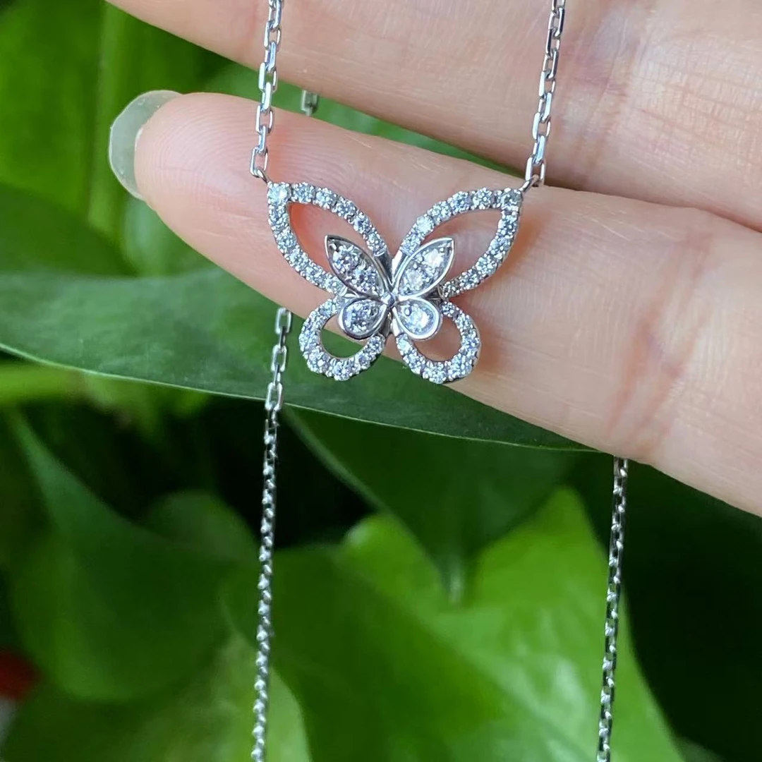 18K金钻石套链 抽拉调节款  满钻镶嵌蝴蝶轻奢时尚气质款