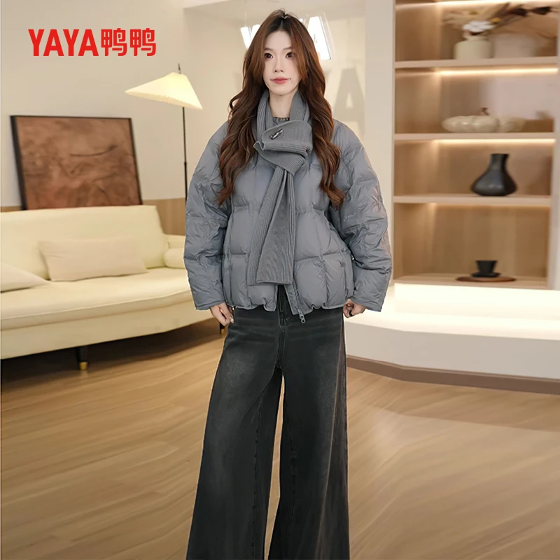 鸭鸭正品灰色羽绒服女2025年冬季新款时尚休闲保暖短款面包服外套