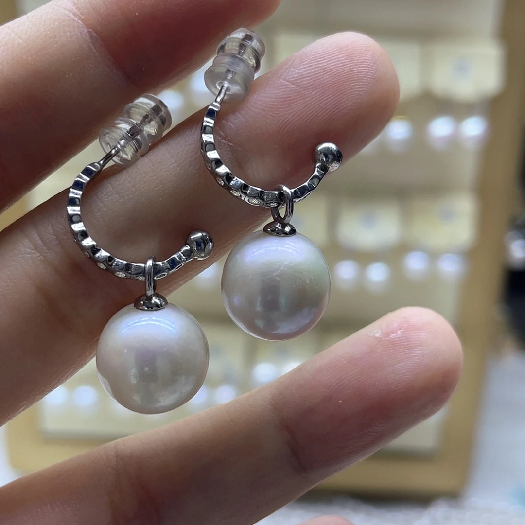 银S925镶嵌淡水珍珠耳饰