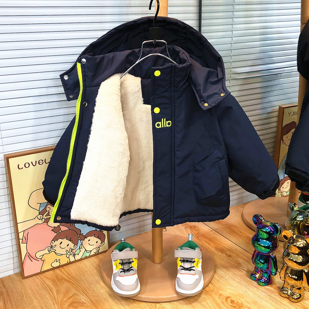 男童加绒夹棉外套秋冬季2025新款宝宝棉袄加厚儿童冬装小男孩棉服