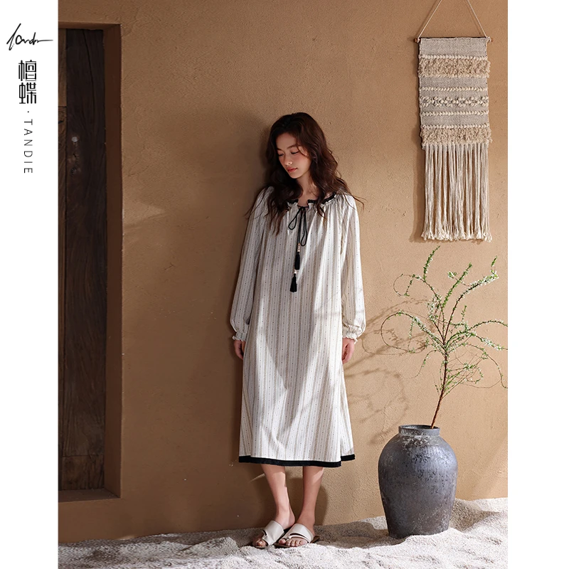 凉感纯棉春秋女士睡裙家居服2025年新款夏季高级感可外穿长袖睡衣