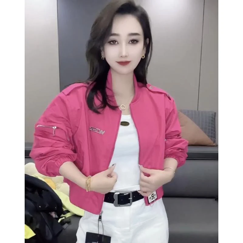 春秋短款棒球服夹克衫女洋气百搭拉链休闲韩版齐腰减龄小立领外套
