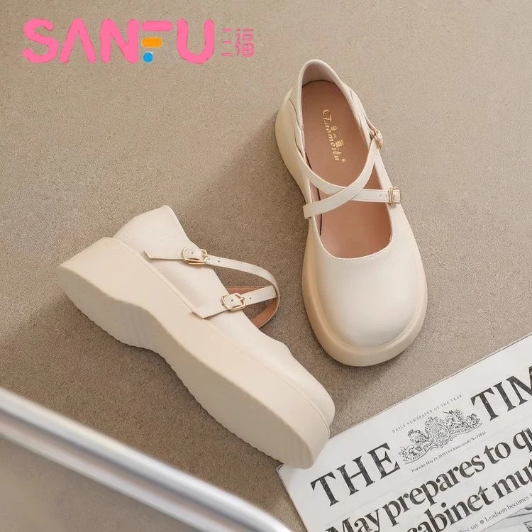 SANFU/三福松糕软底玛丽珍鞋女2025夏季新款轻便百搭配裙子小皮鞋
