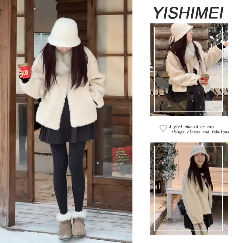 秋冬时尚穿搭2025年新款韩系百搭短款外套高腰百褶短裙两件套