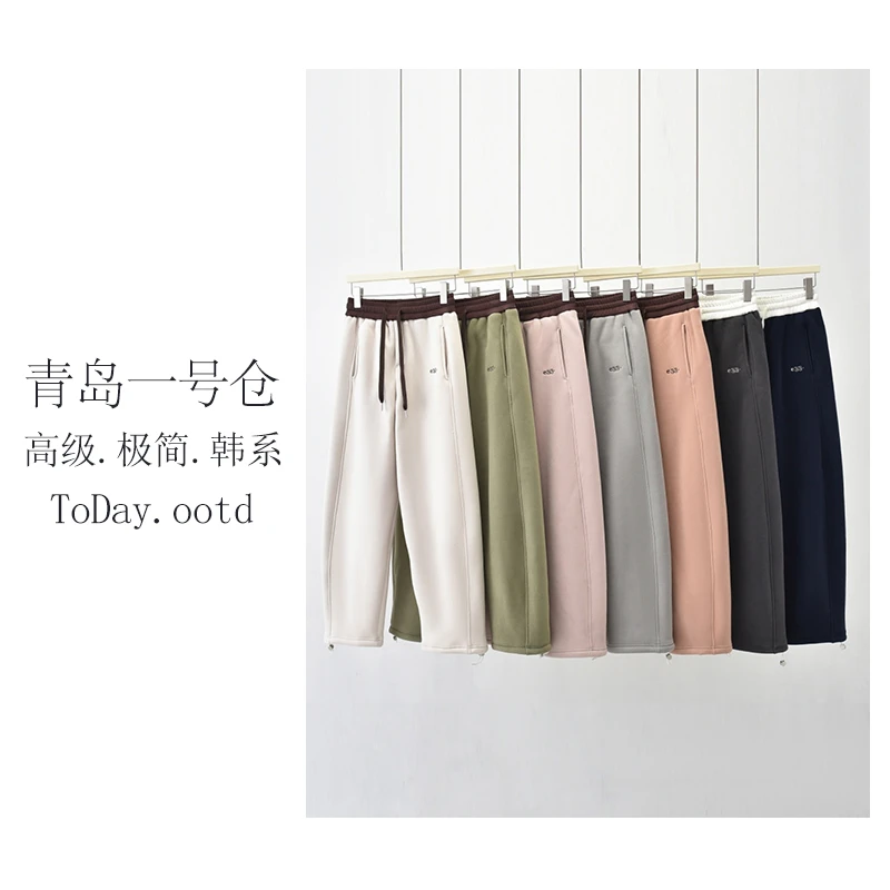 2024加绒加厚冬季新款撞色宽松百搭设计休闲裤-FC879