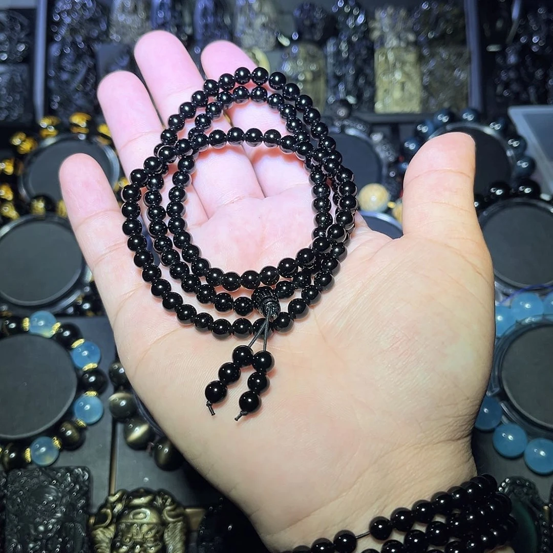 黑曜岩未镶嵌手串A***花黑曜石6m108颗