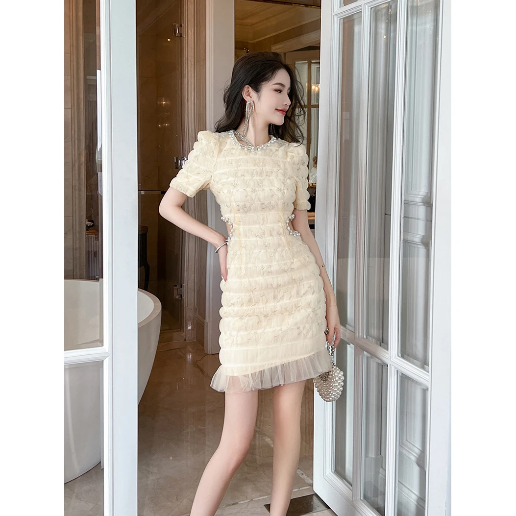 欧洲站小香风连衣裙女夏季2025新款法式气质网纱设计感小众短裙子