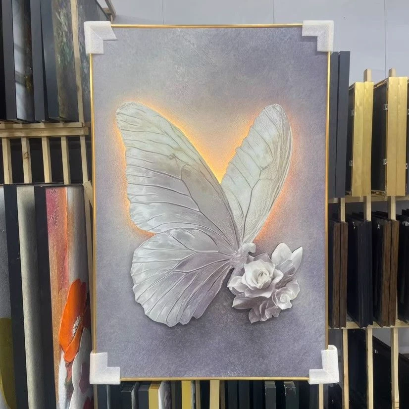 奶油风客厅装饰画蝴蝶肌理沙发卧室走廊背景墙挂画玄关壁画