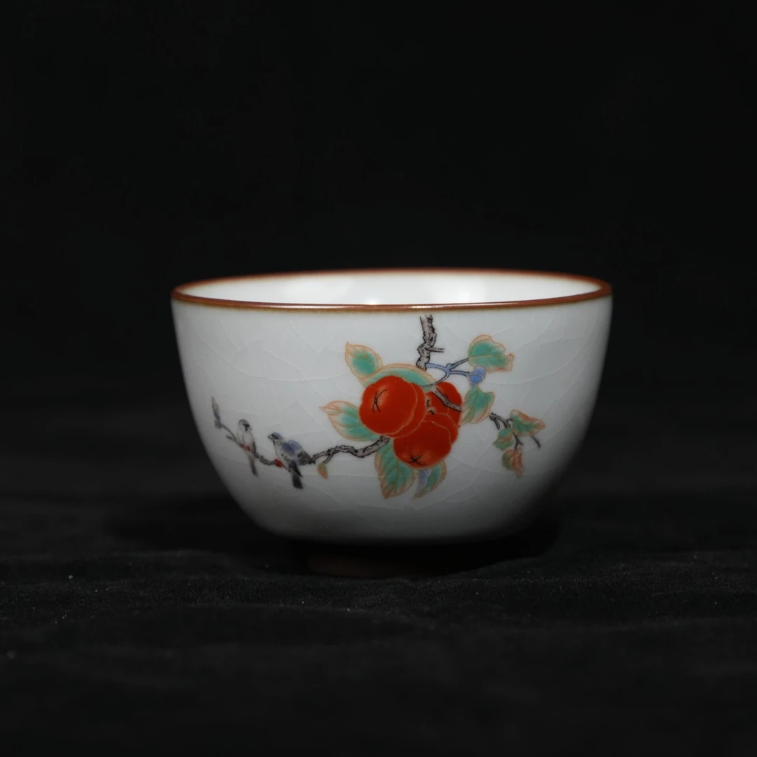 R021汝窑茶杯冰裂釉开片可养陶瓷大号禅定主人杯复古家用