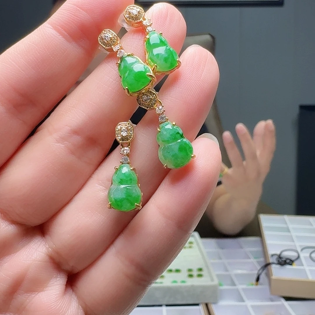 翡翠银S925镶嵌耳饰多样性发货其一