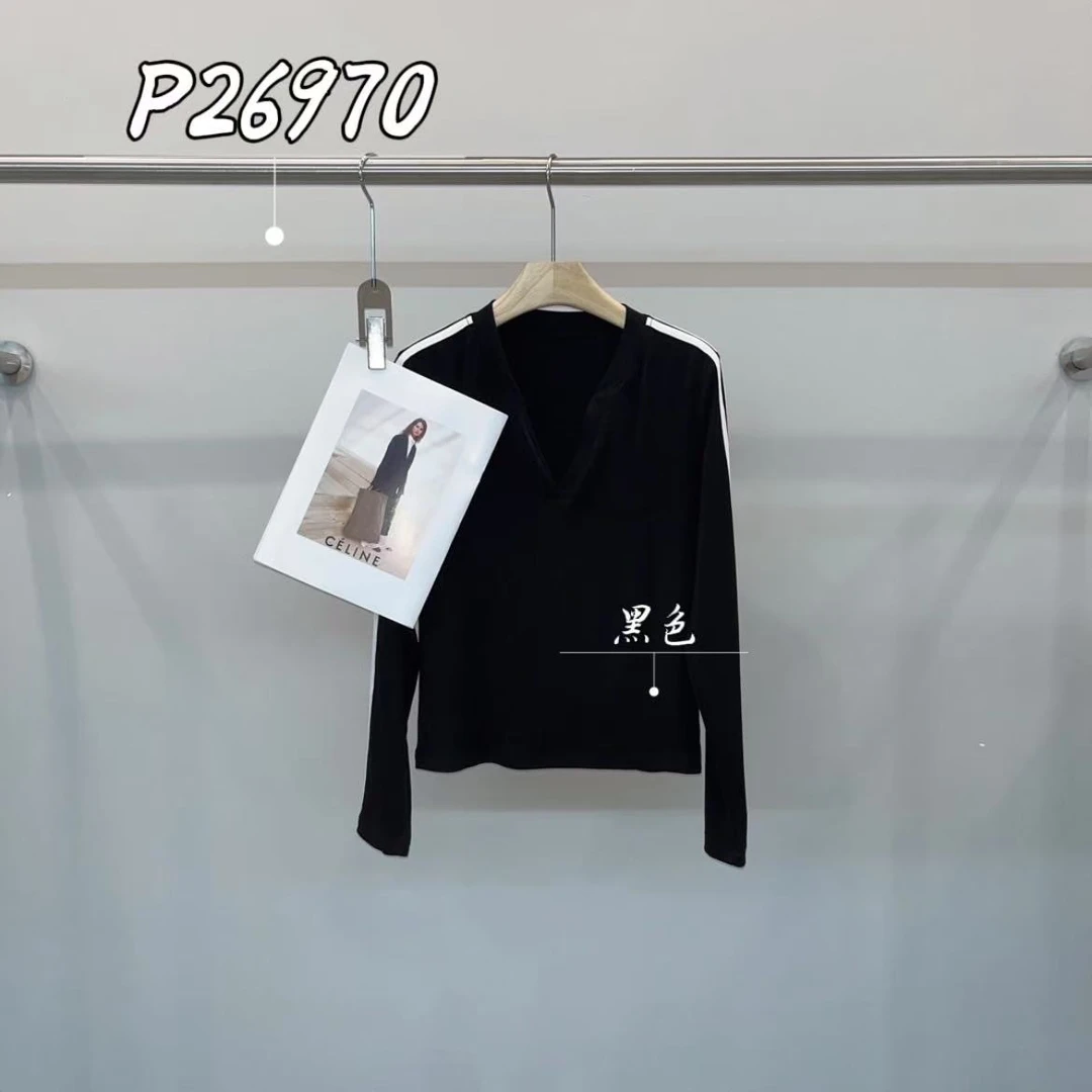 鑫燃KIKI V领极简显瘦侧边拼接上衣 P26970 PPT