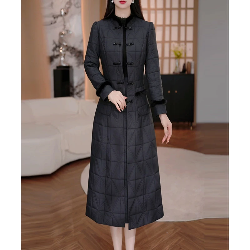 DBF-25B287NX 新款两件套气质轻奢夹棉加厚中长款连衣裙 M-5XL