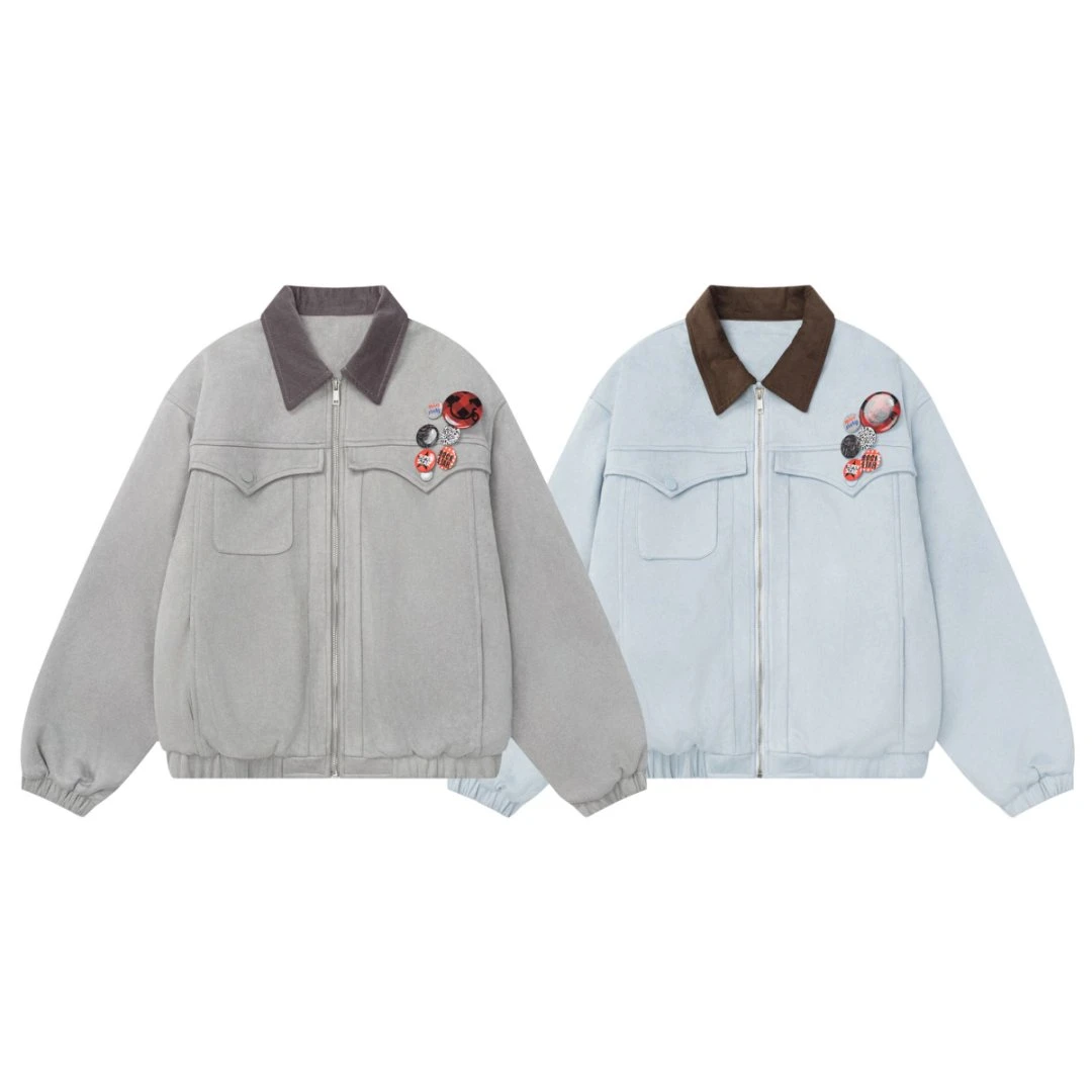 TOM潮 美式街头巴恩风翻领秋冬新款2025夹克短外套徽章搭配夹棉女