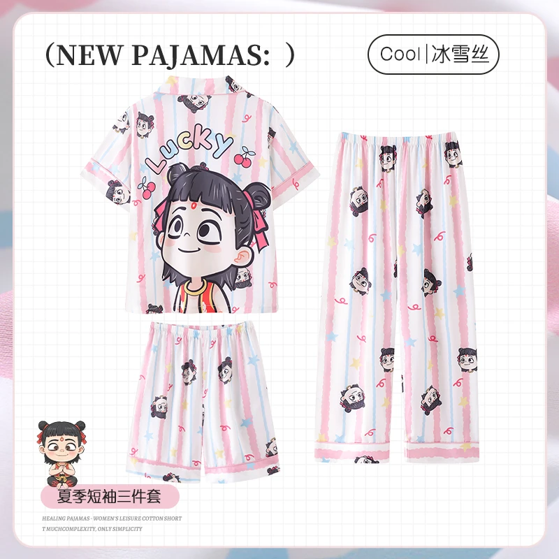 夏季女童睡衣冰丝儿童新款短袖套装中大童女孩洋气公主卡通家居服