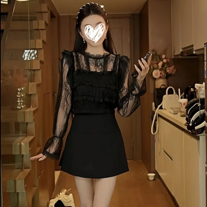 【千层蛋糕】重工原创木耳边蕾丝花边设计感显瘦套装女8940