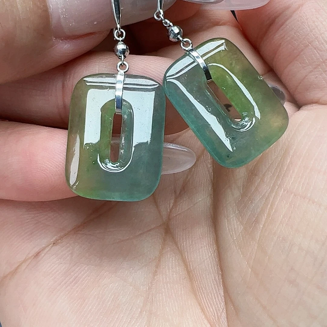 翡翠耳饰18K金镶嵌平*天然缅甸A货翡翠