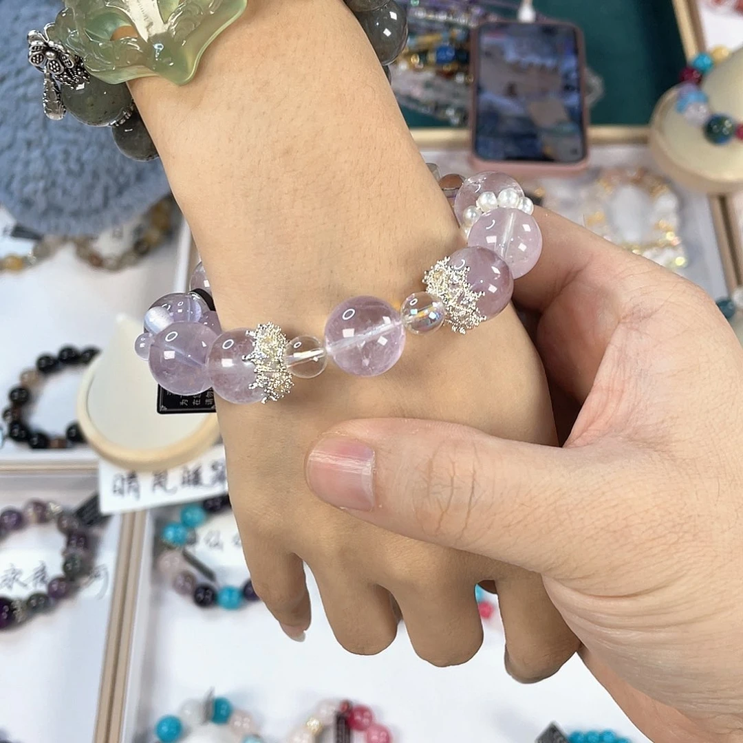 水晶手链银S925镀金镶嵌