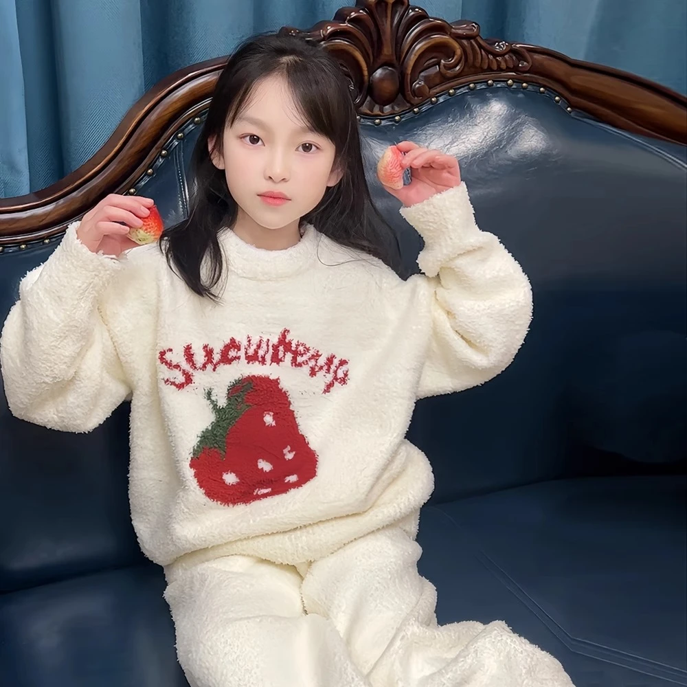 女童家居服套装2024冬季新款儿童加厚半边绒可爱保暖睡衣24121101