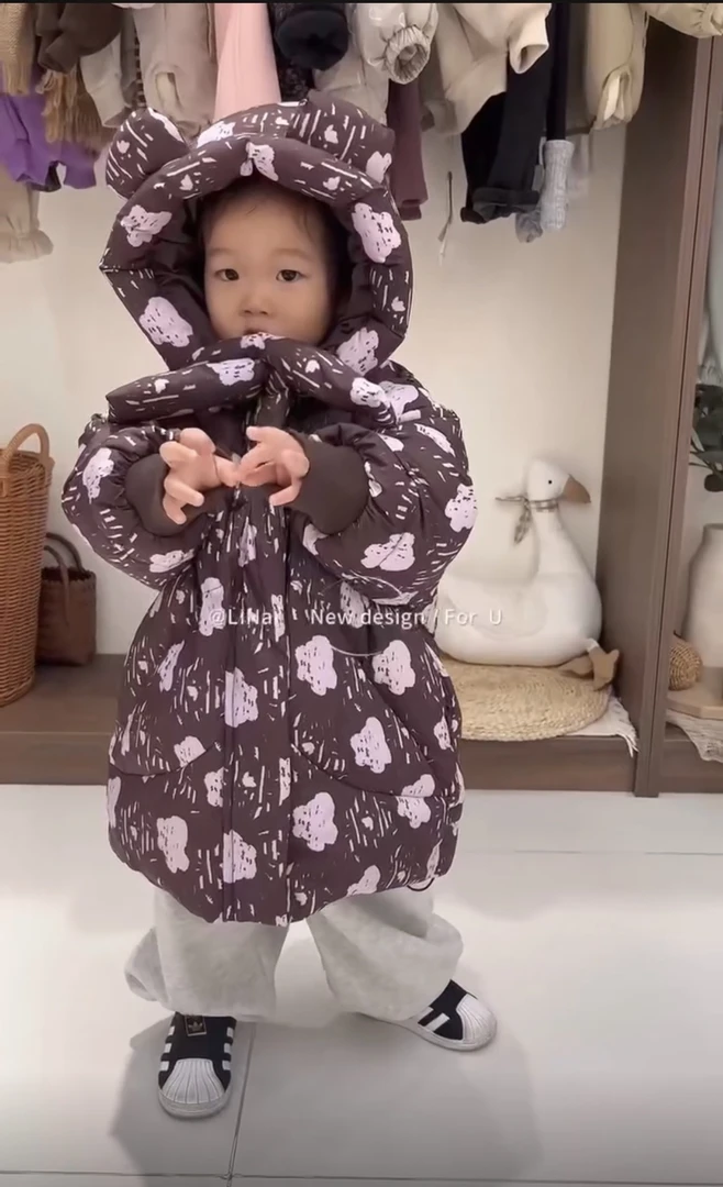 【蜗】咖底连帽中长款羽绒服 740