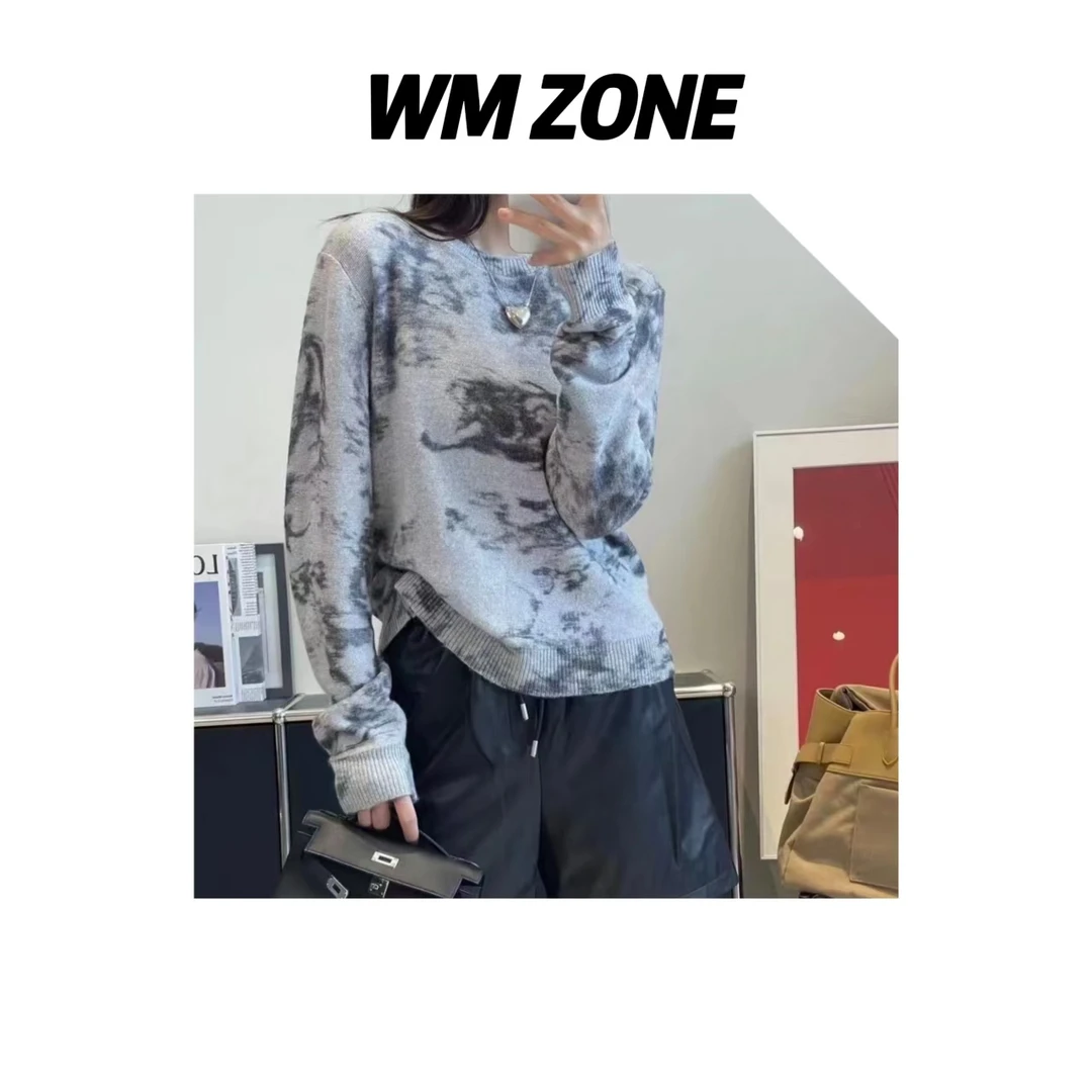 WM 3-6.5-3818 法式丛林动物水墨晕染针织衫