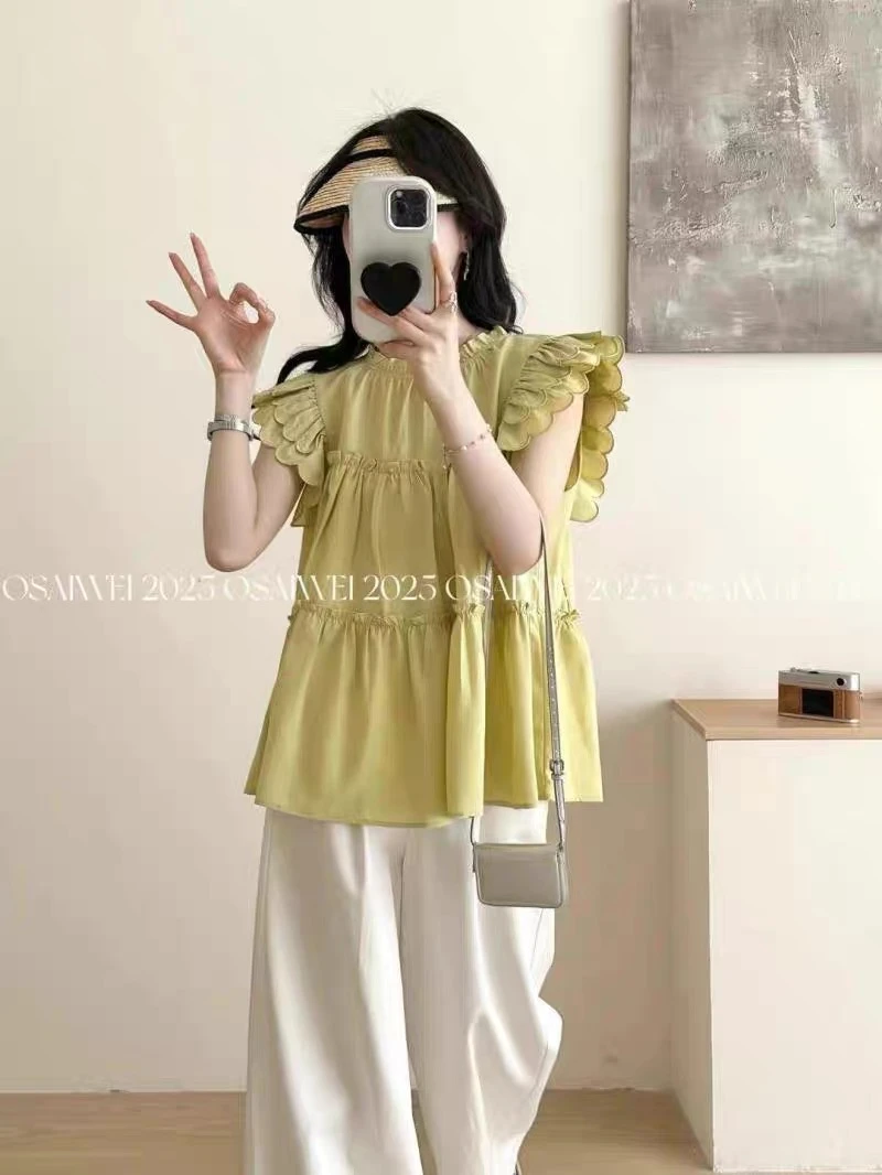 【破价清】飞飞袖孕妇装夏季韩版减龄宽松法式荷叶边上衣无袖衬衫