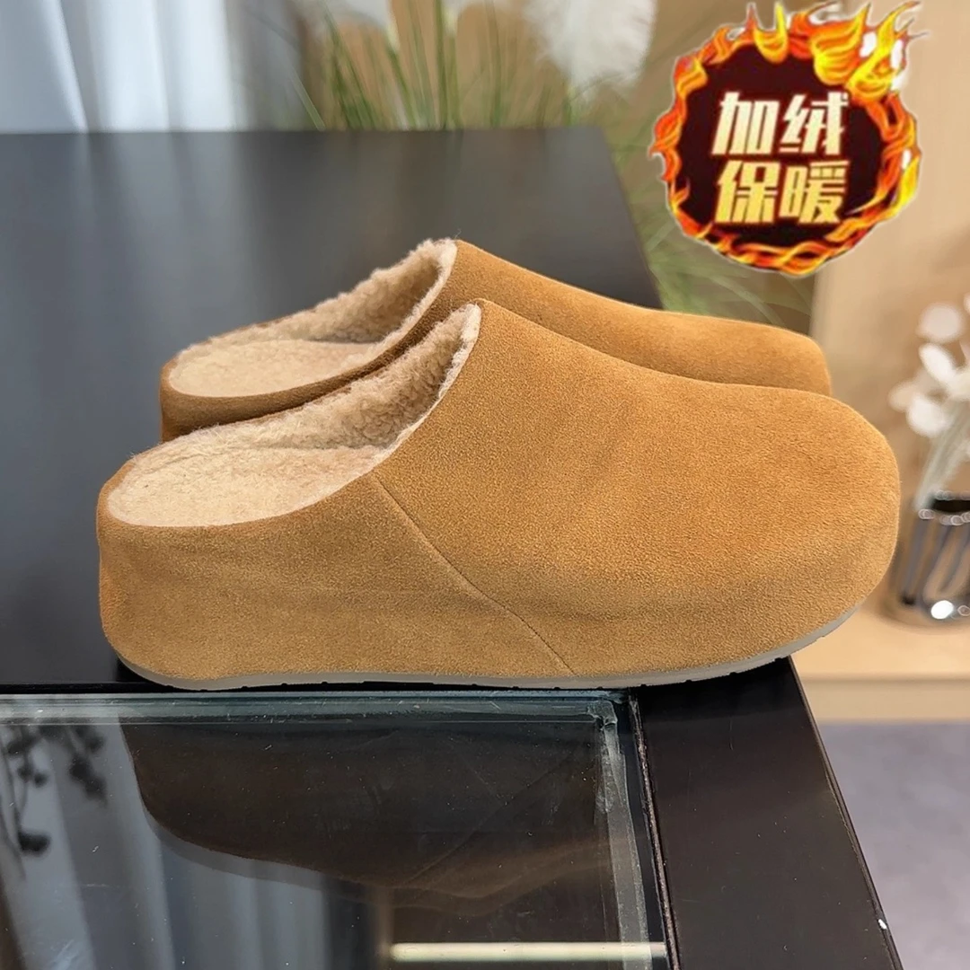 增高勃肯鞋新款冬季流光风女鞋加绒棉鞋厚底外穿小个子包头半拖鞋